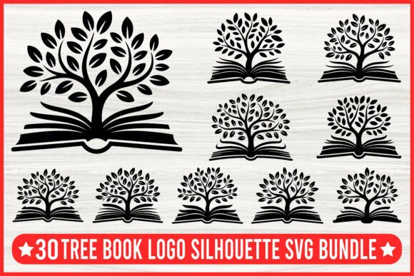 30 Tree Book Logo Silhouette SVG Bundle