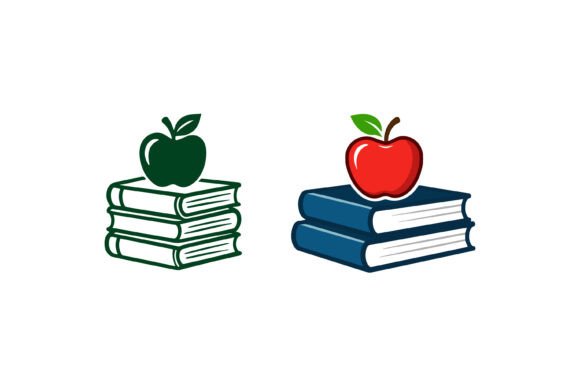 Apple on Books Education Icon for Crafts and Graphics Projects