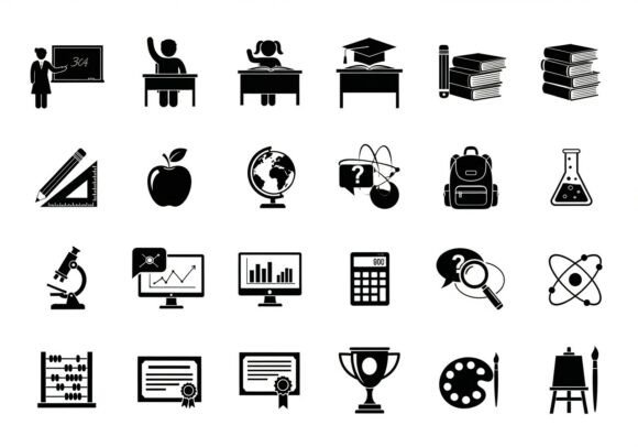Black and White Educational Set Symbols: A Graphic Design Asset for Sellers