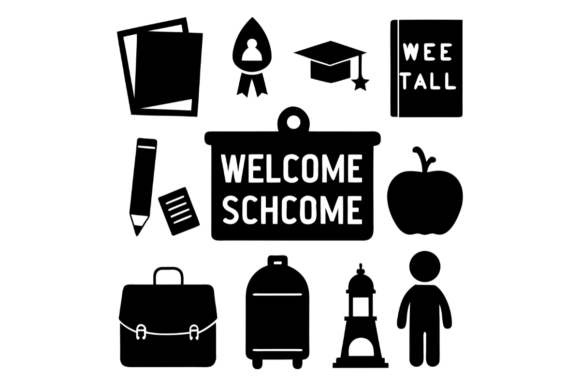Black and White Icons for School-Themed Design Projects