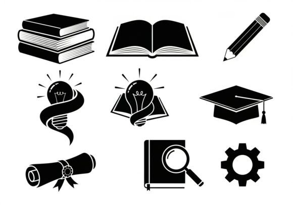 Black White Educational School Books Graphics