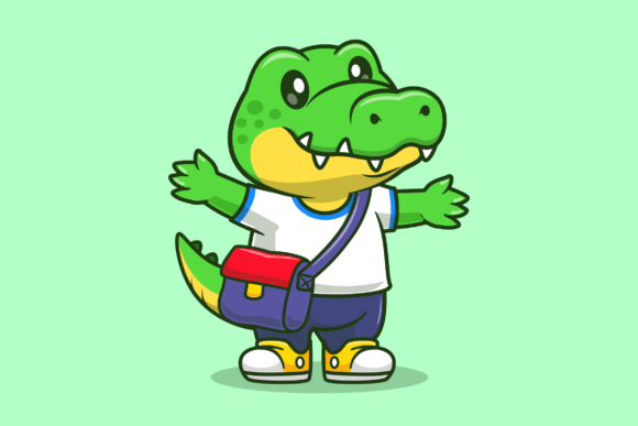 Cute Crocodile Student Go to School Graphics