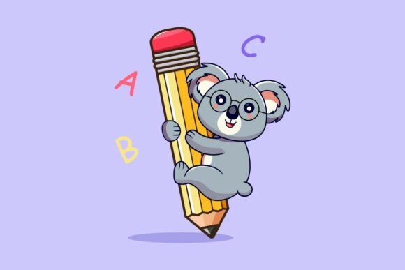 Cute Koala Hanging on Pencil: Graphics and Illustrations