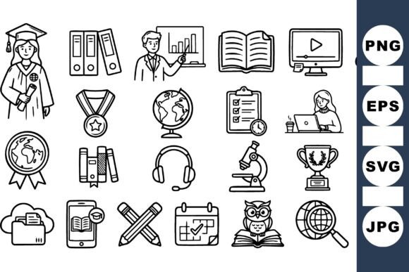 Education Icon Line Art Set: Graphics for Creative Projects