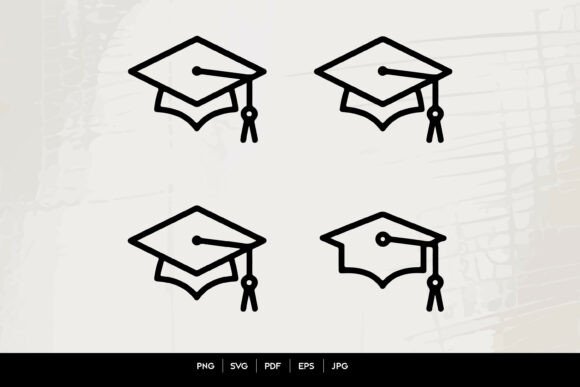 Graduation Cap Outline Icon Set: A Versatile Graphic for Crafts and Graphics