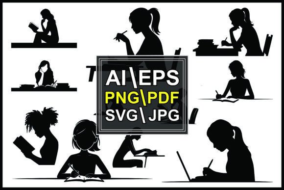 Graphics Review: Silhouettes of Women Studying Reading Book