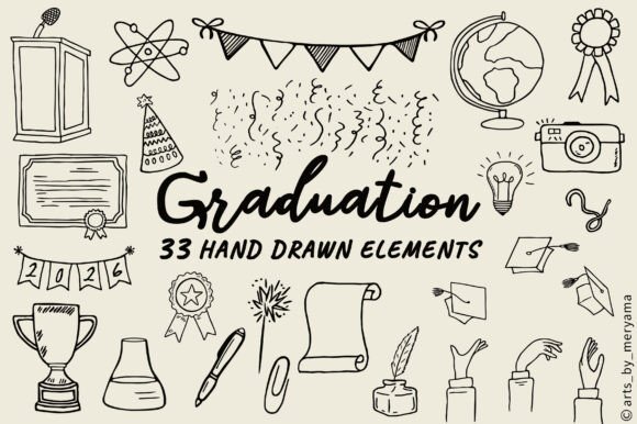 Hand Drawn Graduation Clipart Set SVG