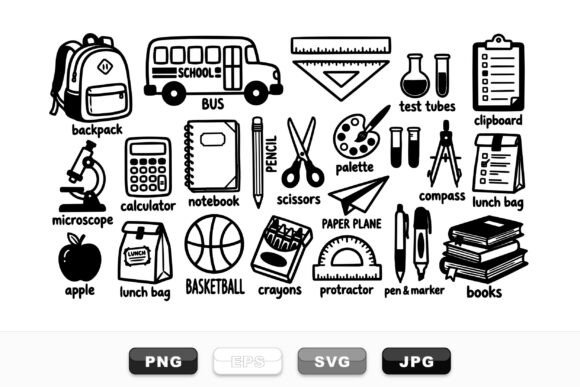 Hand Drawn School Supplies SVG