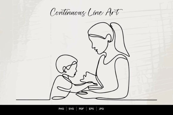 Mother Teaching Child Line Art: Graphics and Crafts