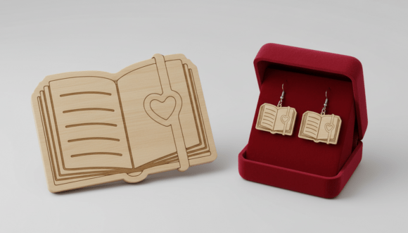 Open Book Heart Earring Laser Cut Design