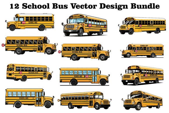 School Bus Vector Design Bundle Graphics and Illustrations