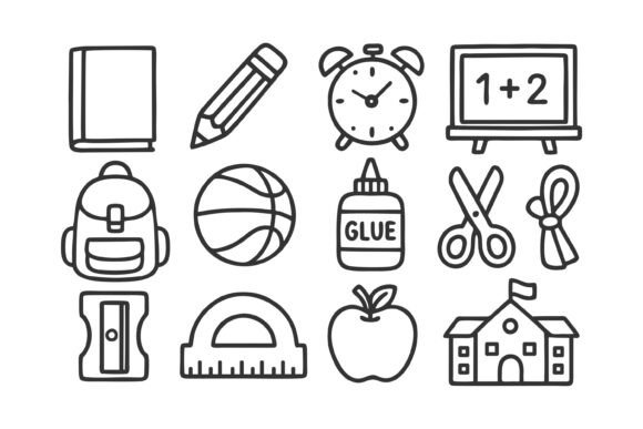 School Supplies and Education Icons: A Graphic Design Asset for Content Creators