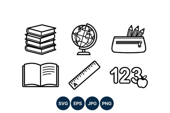 School Supplies Icons Black White Vector
