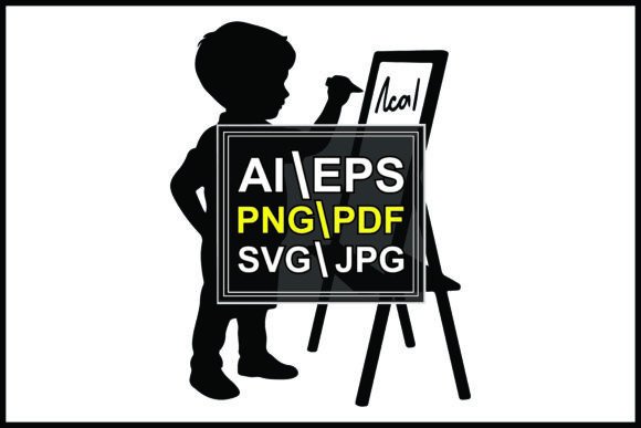 Silhouette of Child Painting Local on Ea: Graphics and Illustrations for Creative Projects