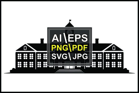 Silhouette School Building Clock Tower Graphics