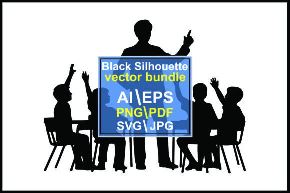 Silhouette Teacher with Students Raising: Graphics for Creative Projects