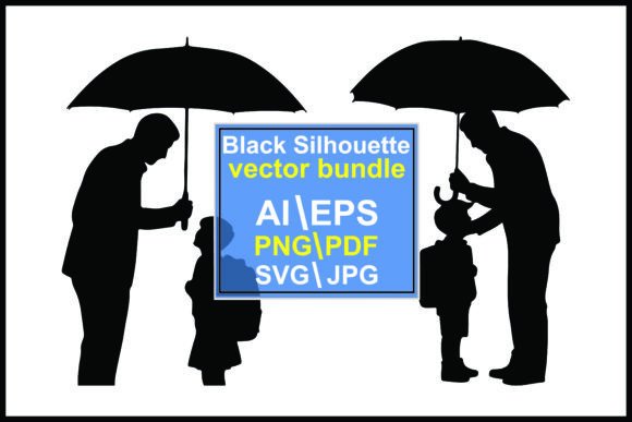 Silhouettes Adults Child Umbrellas