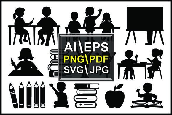Silhouettes Children Reading Books Apple: Graphics for Local Branding