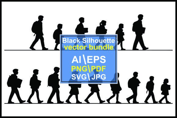 Silhouettes of Children Adults Walking Graphics