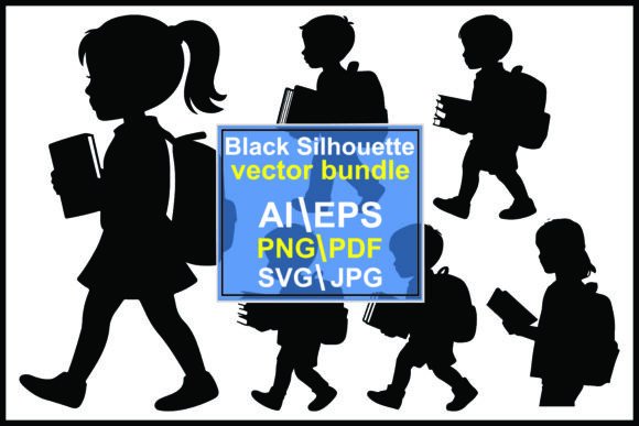 Silhouettes of Children Carrying Books: Graphics for Branding