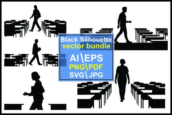 Silhouettes of People Walking Classrooms: A Graphic Design Asset for Handmade Creations