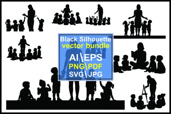 Silhouettes Teacher and Children Various Graphics